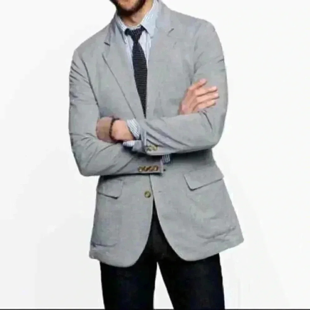 J.CREW Men's Large Pinstripe Unconstructed Ludlow Oxford Sport Coat Blazer Two B